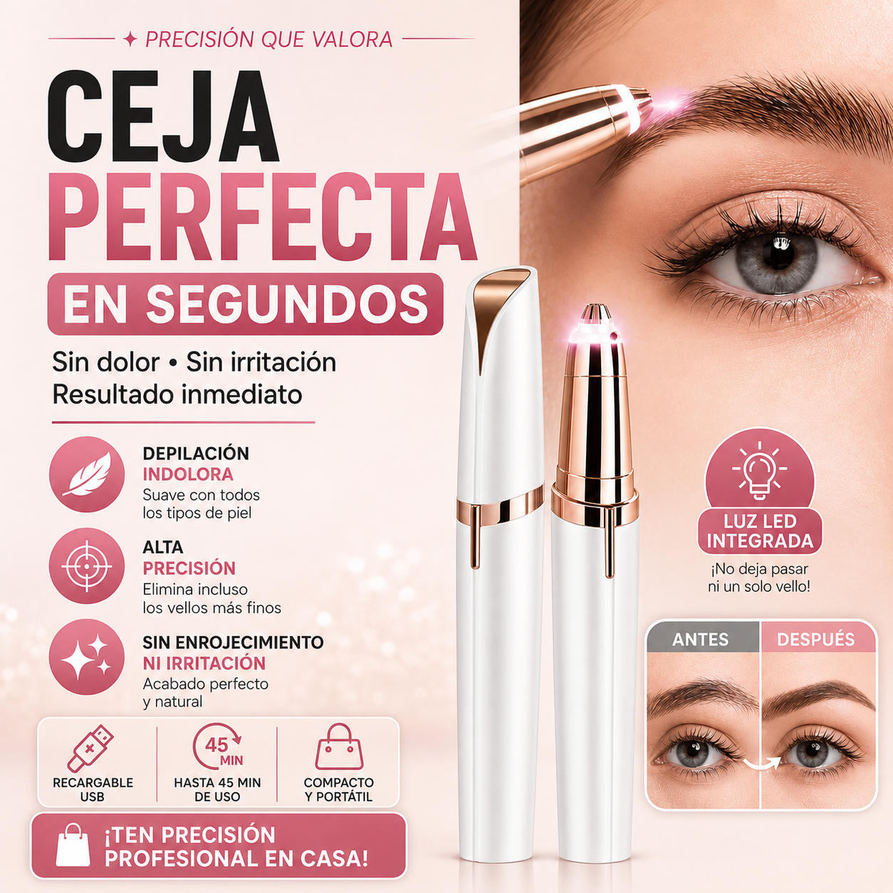 💎 LumiFace™ Depilador Facial a Cejas, Labio Superior y Nariz — Piel Suave al Instante🌸
